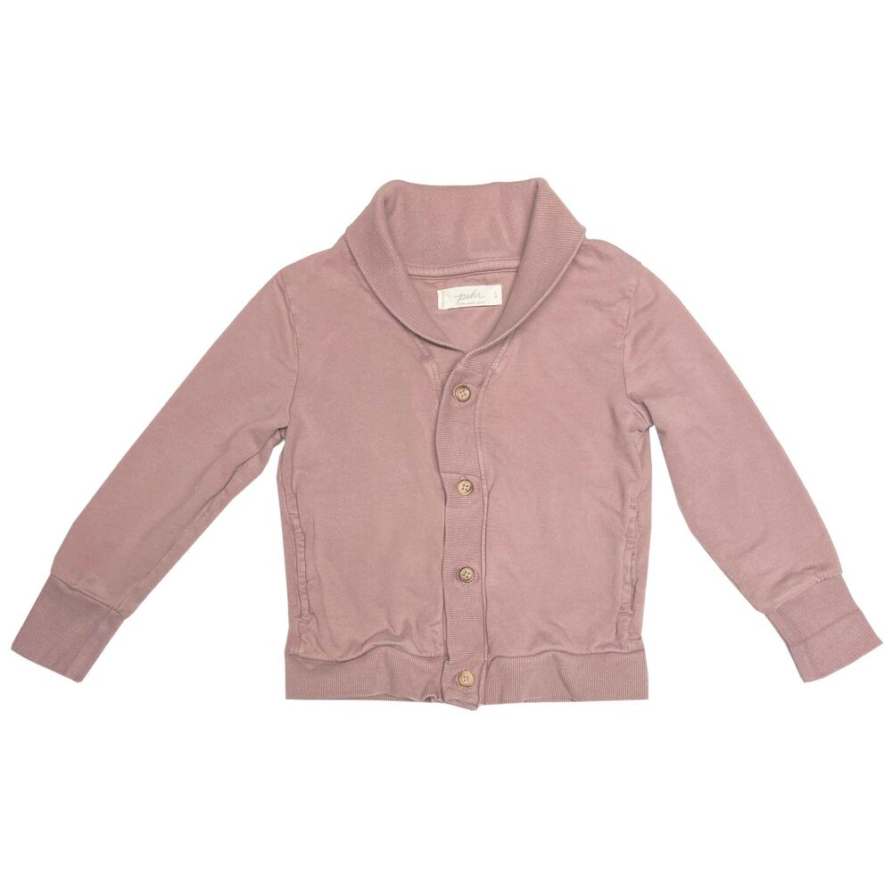 Pehr French Terry Shawl Collar Cardigan Size 3T Dusty Mauve Organic Cotton